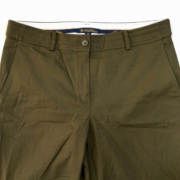 New Brooks Bros Sz 10 Women Chino Cuffed Pant Slim Fit Olive Cotton Tapered Leg - Picture 3 of 6